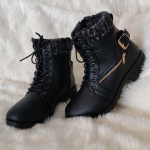 Knit trim combat boots